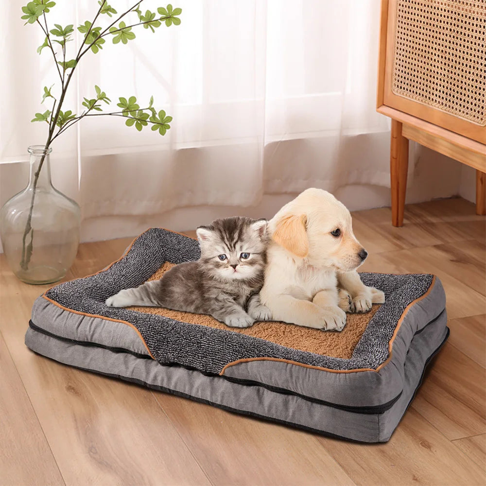 Voltsify Anti-Slip Orthopedic Pet Bed with Removable Zipper Cover, Elevated Pillow Support, High-Density Sponge & EPE Foam