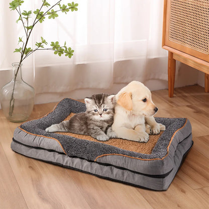 Voltsify Anti-Slip Orthopedic Pet Bed with Removable Zipper Cover, Elevated Pillow Support, High-Density Sponge & EPE Foam