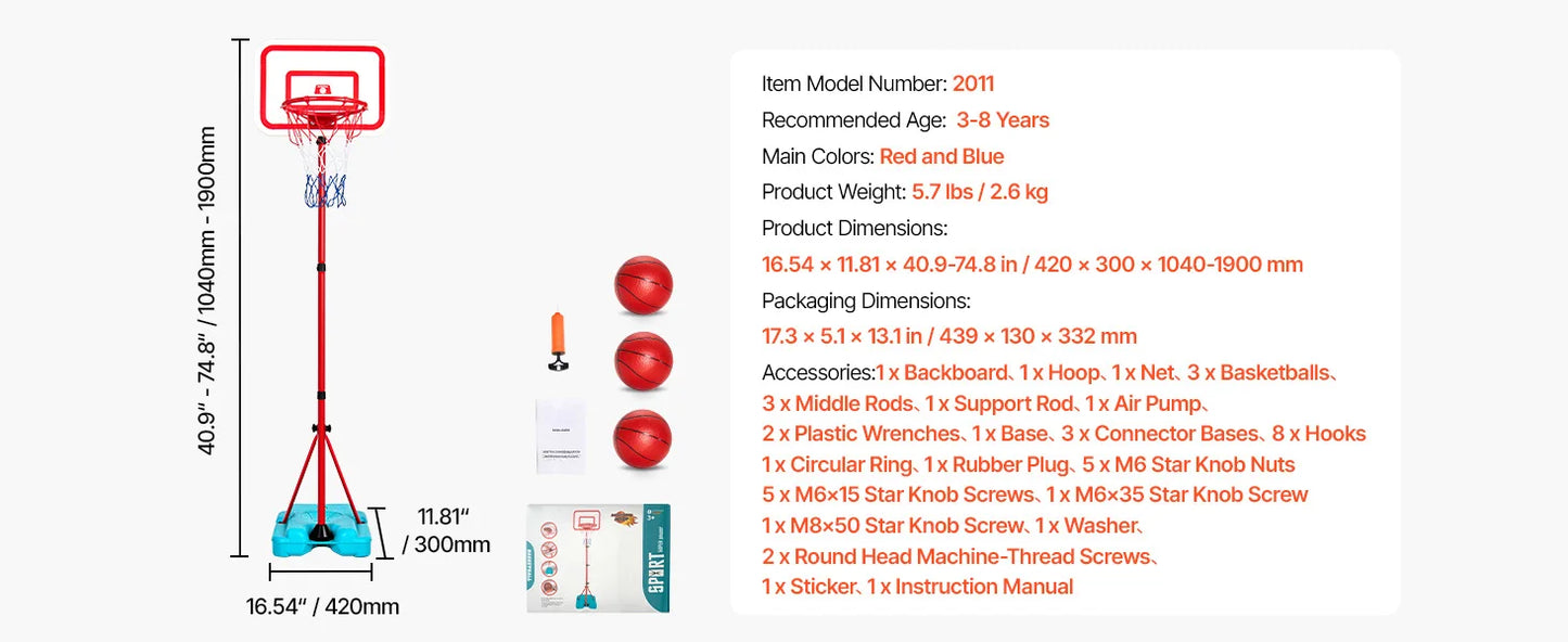 SucceBuy Toddler Adjustable Basketball Hoop 104-190CM Rack for Kids Outdoor Indoor Ball Sport Backboard Rim Shoot Children Toys