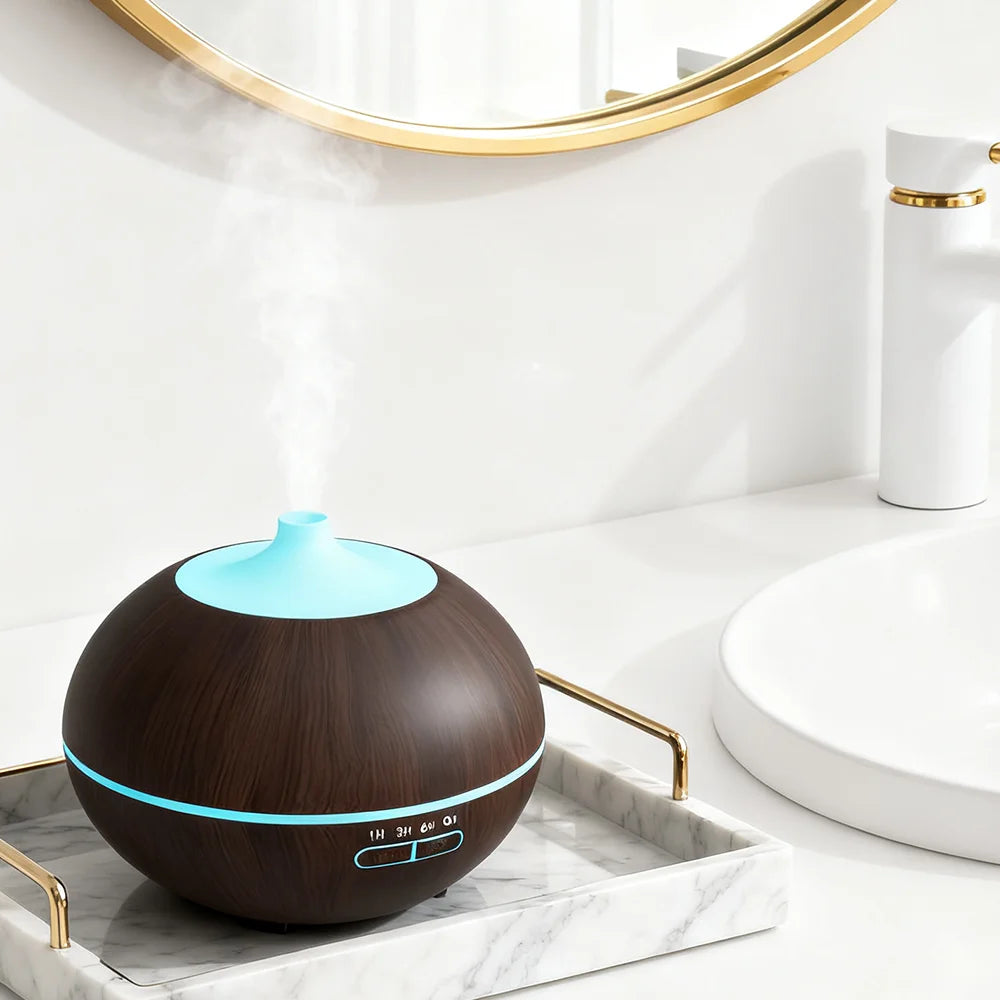 400ml Aroma Diffuser Aromatherapy Essential Oil Diffuser Wood Color Air Humidifier with 7 Colors Light Remote Control EU/UK Plug