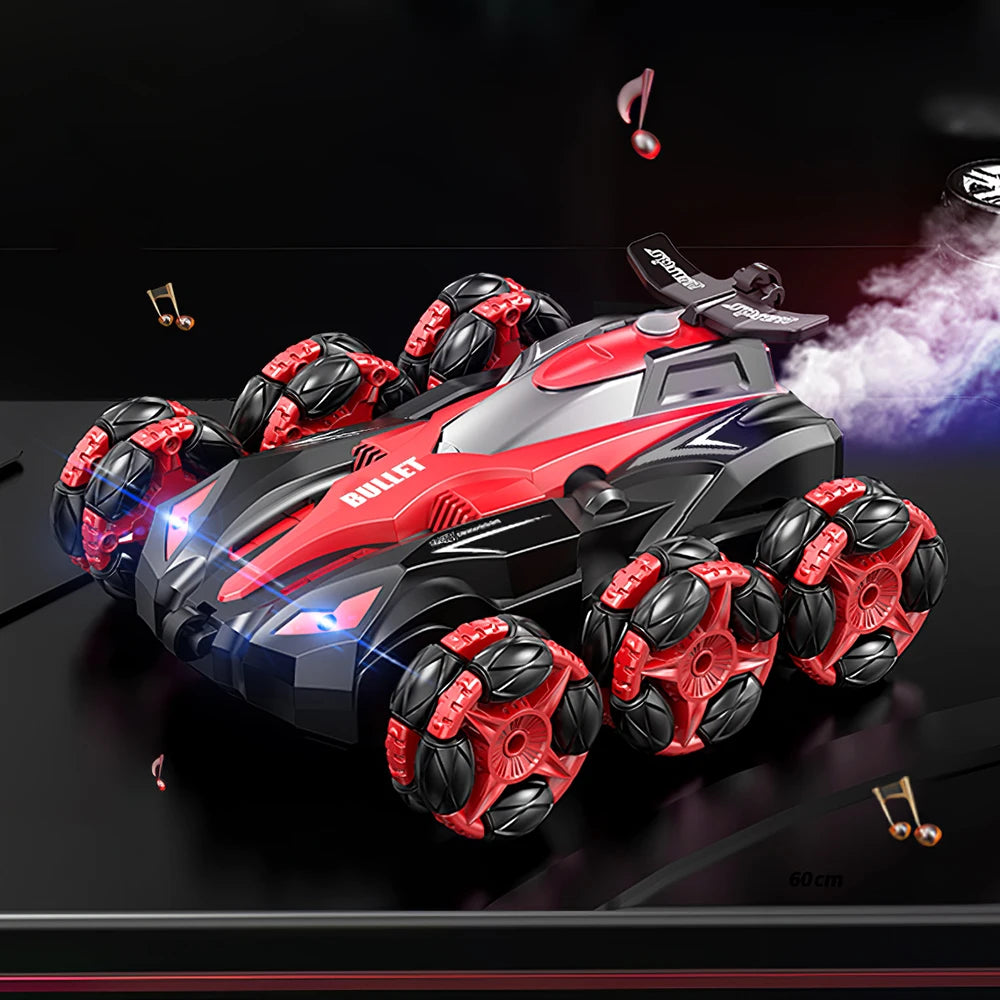 KIDkid 6 Round 2.4G RC Stunt Drift Car Toy - 360° Spins, LED and Mist Effects, USB Rechargeable, Auto-Demo Mode