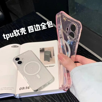 Luxury Transparent Magnetic Clear Glitter Phone Case For iPhone 16 15 14 13 ProMax Plus Soft Shockproof Magsafe Silicone Cover