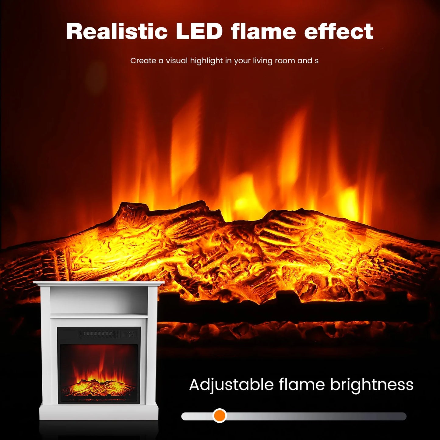 Electric Fireplaces LED Flame with Surround Heating Function Freestanding Timmer