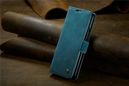 CaseMe Retor Leather Wallet Card Slot Phone Case for Samsung Galaxy Z Fold 7 6 5 4 Fold5 Fold6 Shockproof Flip Stand Cover Coque