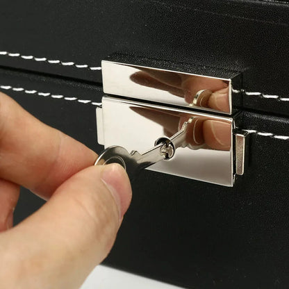 10 Grids Watch Box Luxury PU Leather Display Case Organizer Top Glass Jewelry Collection Storage Holder Box Black