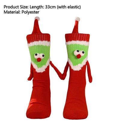 Christmas Magnetic Holding Hands Socks Soft Warm Unisex Couple Socks Christmas Socks Novelty Xmas Crew Socks for Women Men