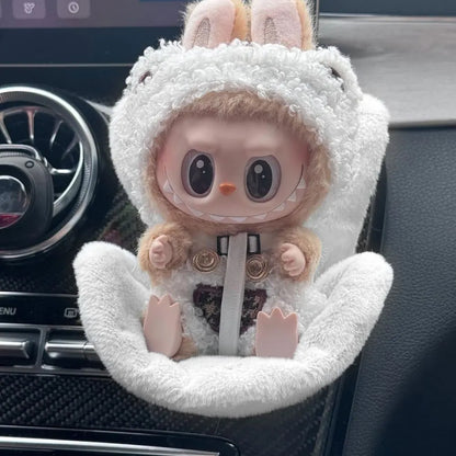 Soft Mini Plush Doll Safety Seat Kawaii Labubu Idol Kpop Doll Plush Seat Car Air Aromatreatment Decoration Car Ornament Gifts