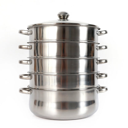 5-Tier Stainless Steel Food Steamer 26cm Meat Vegetable Steamer Pot Kitchen Cookware with Lid