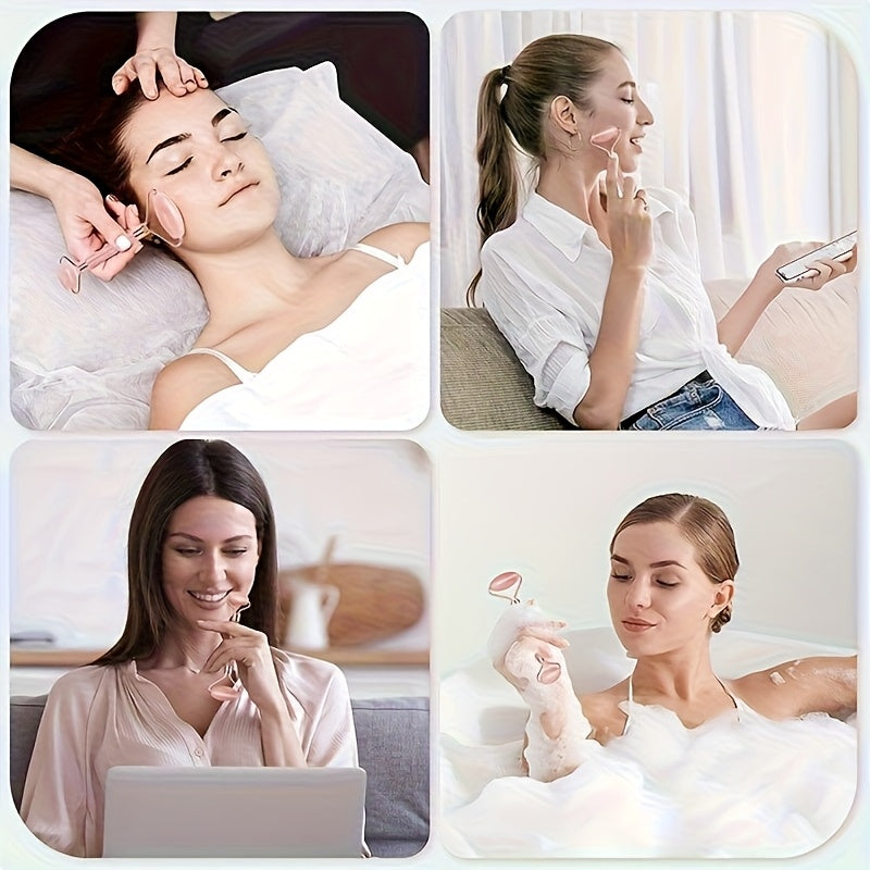 Pink Resin Gua Sha Board And Facial Massage Roller Set, Manual Relaxation Tools, Perfect Gifts for Body And Mind Care.