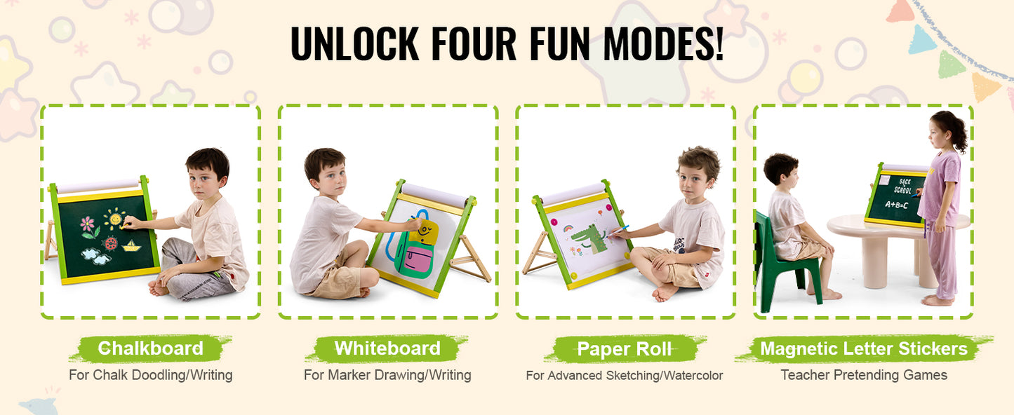 SucceBuy Tabletop Children Magnetic Drawing Board 3-in-1 Double-Sided Wooden Kids Art Easel with Painting Accessories for Girls
