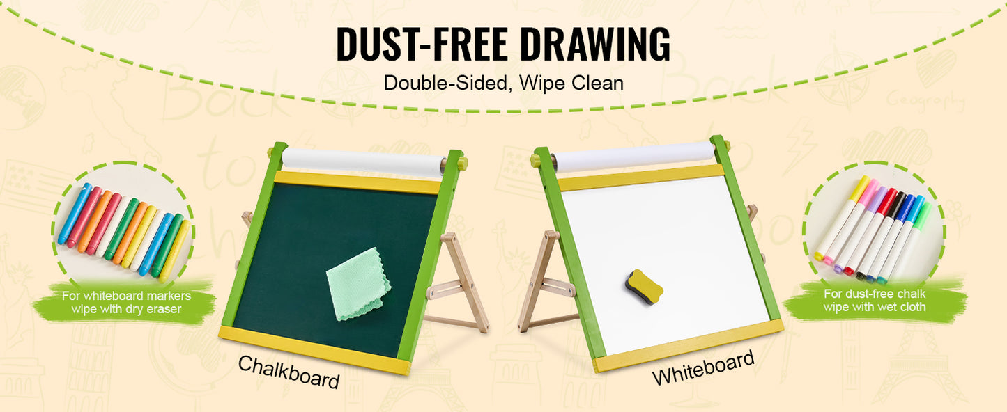 SucceBuy Tabletop Children Magnetic Drawing Board 3-in-1 Double-Sided Wooden Kids Art Easel with Painting Accessories for Girls