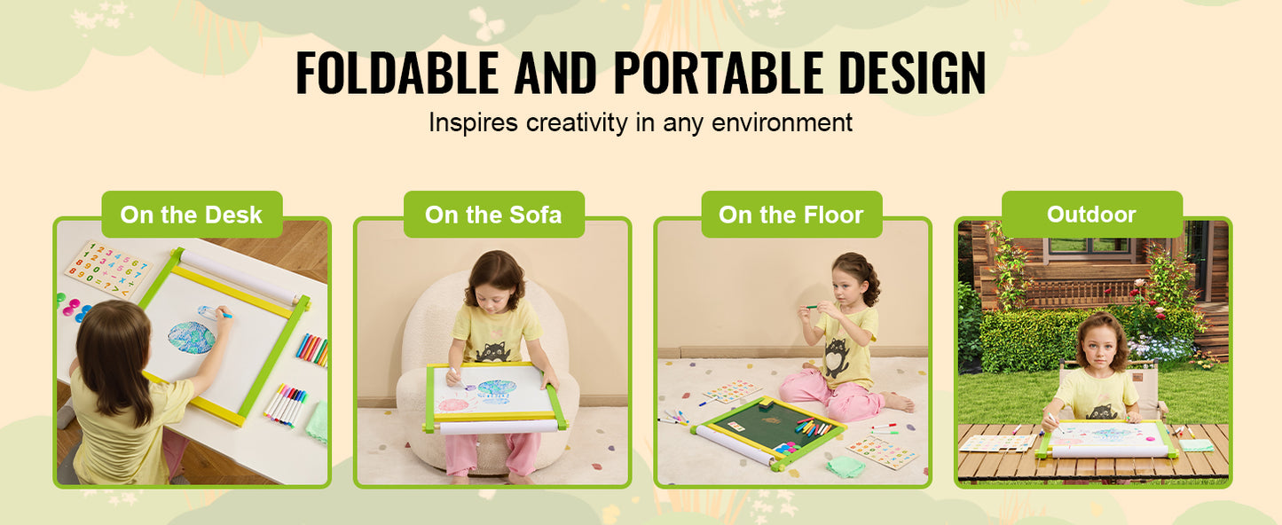 SucceBuy Tabletop Children Magnetic Drawing Board 3-in-1 Double-Sided Wooden Kids Art Easel with Painting Accessories for Girls
