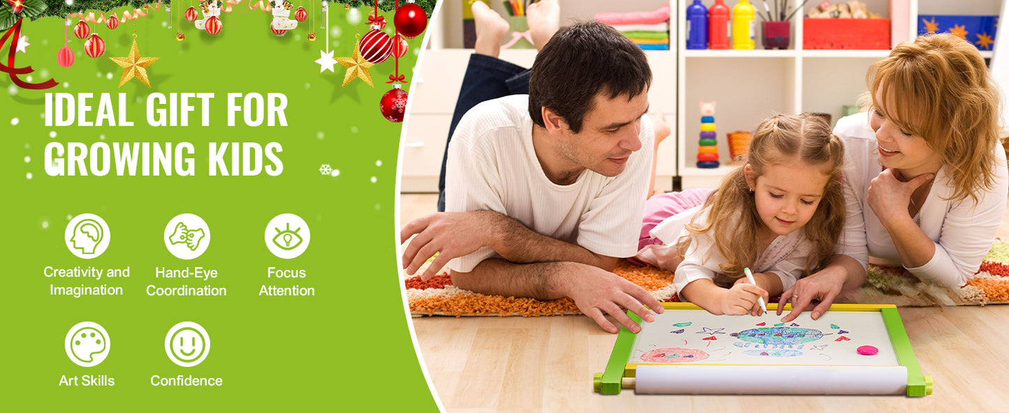 SucceBuy Tabletop Children Magnetic Drawing Board 3-in-1 Double-Sided Wooden Kids Art Easel with Painting Accessories for Girls