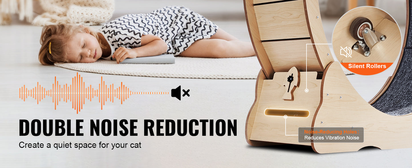 SucceBuy Wooden Cat Exercise Wheel Large Cat Treadmill Wheel for Indoor Cat Running Wheel with Detachable Carpet& Cat Teaser