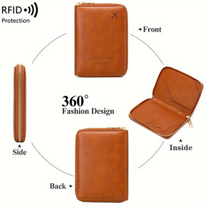 RFID Blocking Passport Holder with Zipper Travel Credit Card Bag - Multifunctional Document Organizer