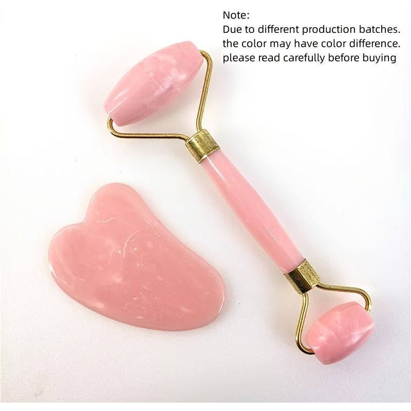 Pink Resin Gua Sha Board And Facial Massage Roller Set, Manual Relaxation Tools, Perfect Gifts for Body And Mind Care.