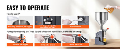 SucceBuy A03 5-50ml/5-100ml Manual Liquid Filling Machine Paste Bottle Filler Adjustable with Hopper for Water Shampoo Honey