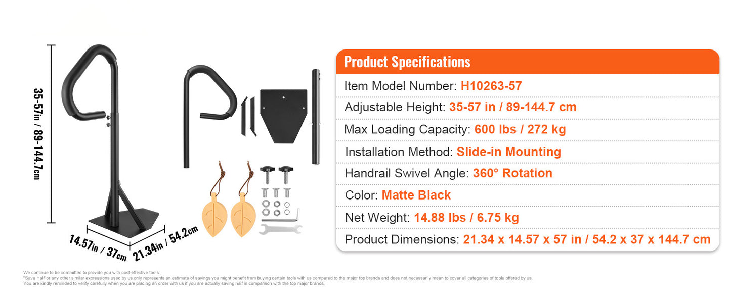 SucceBuy 360Rotatable Hot Tub Handrail Spa Side Hand Rail Adjustable Height W/ Slide-Under Mount Base for Indoor Outdoor Bathtub