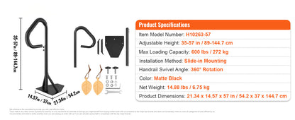 SucceBuy 360Rotatable Hot Tub Handrail Spa Side Hand Rail Adjustable Height W/ Slide-Under Mount Base for Indoor Outdoor Bathtub