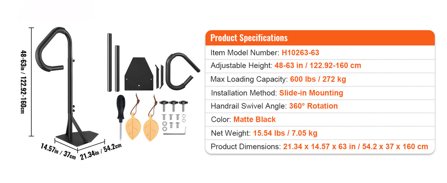 SucceBuy 360Rotatable Hot Tub Handrail Spa Side Hand Rail Adjustable Height W/ Slide-Under Mount Base for Indoor Outdoor Bathtub