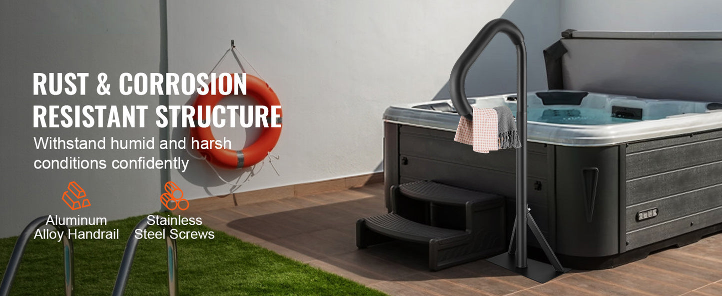 SucceBuy 360Rotatable Hot Tub Handrail Spa Side Hand Rail Adjustable Height W/ Slide-Under Mount Base for Indoor Outdoor Bathtub