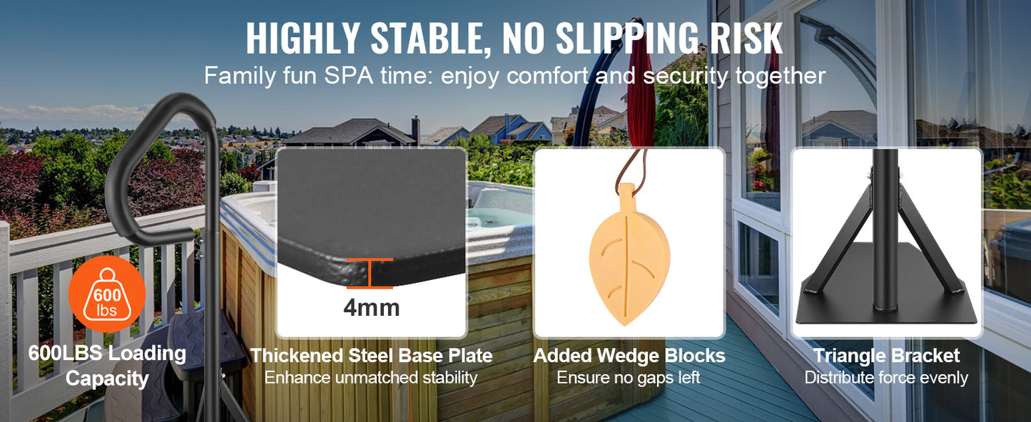 SucceBuy 360Rotatable Hot Tub Handrail Spa Side Hand Rail Adjustable Height W/ Slide-Under Mount Base for Indoor Outdoor Bathtub