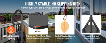 SucceBuy 360Rotatable Hot Tub Handrail Spa Side Hand Rail Adjustable Height W/ Slide-Under Mount Base for Indoor Outdoor Bathtub