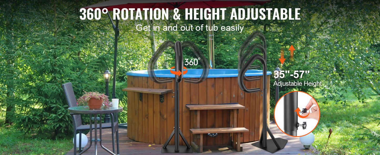 SucceBuy 360Rotatable Hot Tub Handrail Spa Side Hand Rail Adjustable Height W/ Slide-Under Mount Base for Indoor Outdoor Bathtub