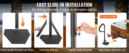 SucceBuy 360Rotatable Hot Tub Handrail Spa Side Hand Rail Adjustable Height W/ Slide-Under Mount Base for Indoor Outdoor Bathtub