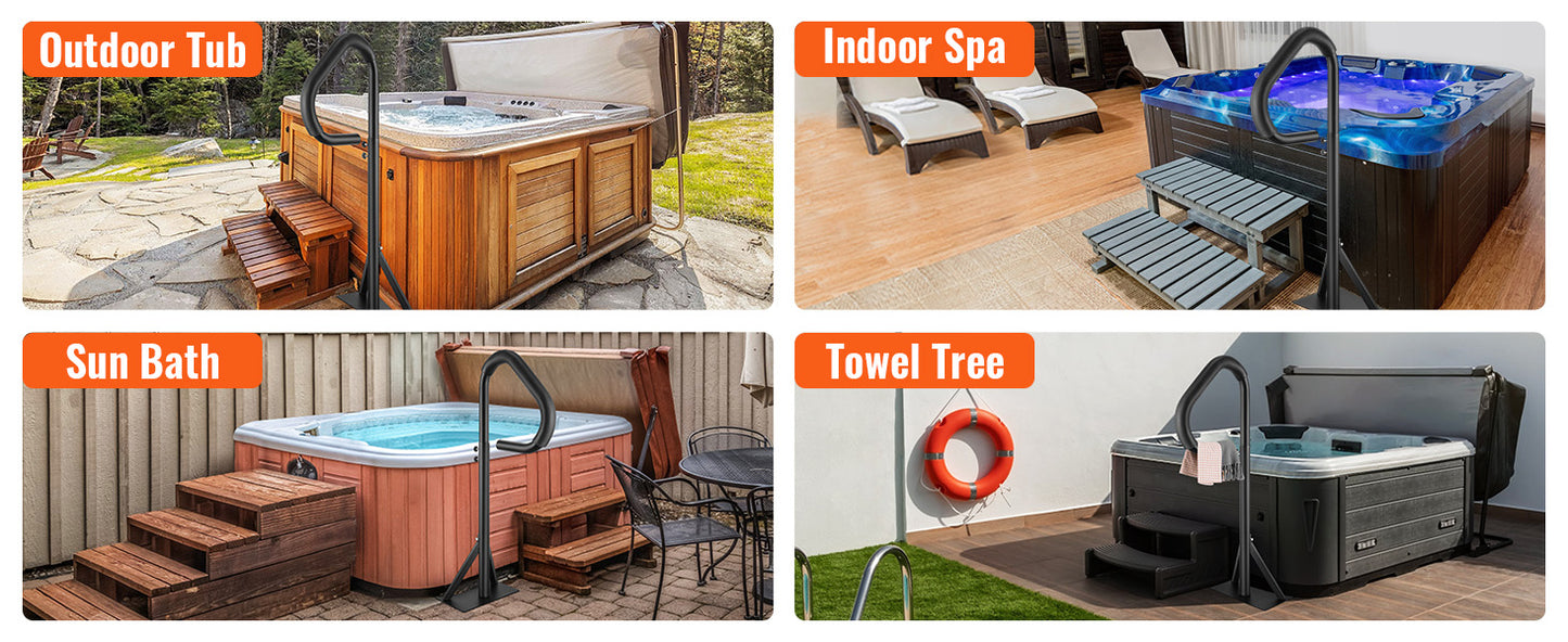 SucceBuy 360Rotatable Hot Tub Handrail Spa Side Hand Rail Adjustable Height W/ Slide-Under Mount Base for Indoor Outdoor Bathtub