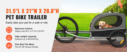 SucceBuy 88 lbs Dog Bike Trailer Pet Cart Bicycle Carrier with Wheels Coupler Reflectors Flag Collapsible to Store for Dogs