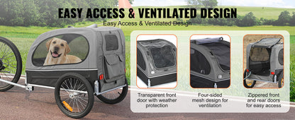 SucceBuy 88 lbs Dog Bike Trailer Pet Cart Bicycle Carrier with Wheels Coupler Reflectors Flag Collapsible to Store for Dogs