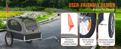 SucceBuy 88 lbs Dog Bike Trailer Pet Cart Bicycle Carrier with Wheels Coupler Reflectors Flag Collapsible to Store for Dogs