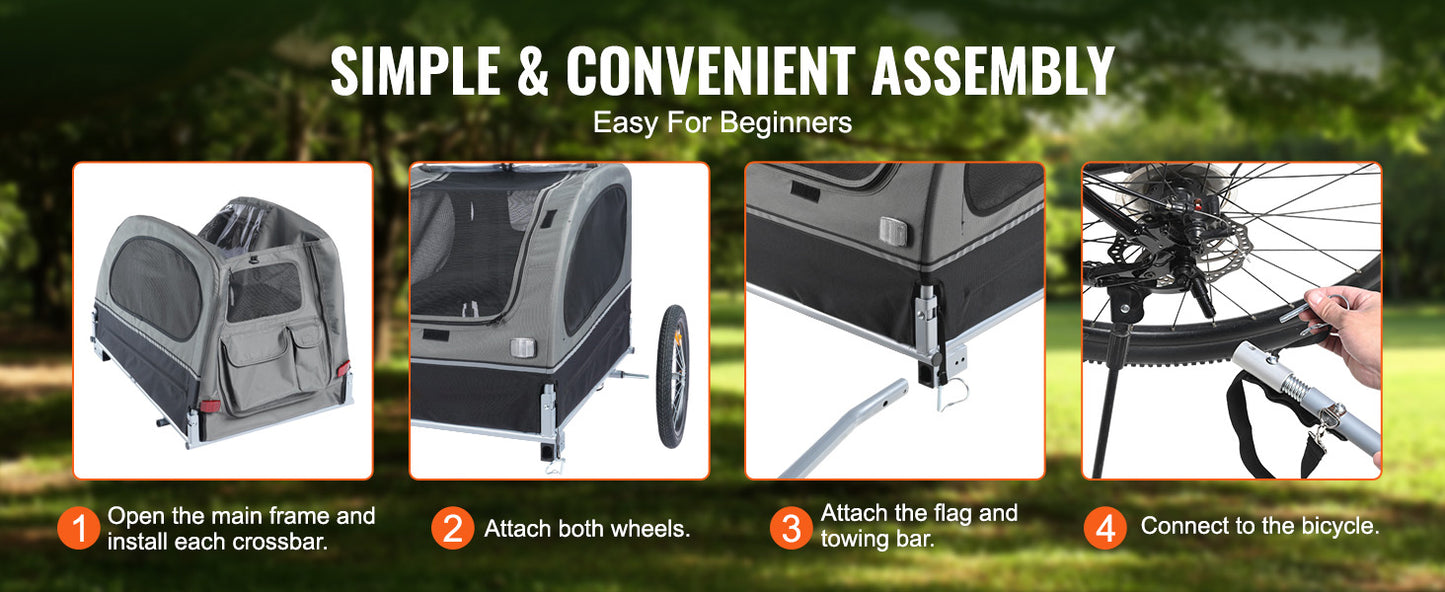 SucceBuy 88 lbs Dog Bike Trailer Pet Cart Bicycle Carrier with Wheels Coupler Reflectors Flag Collapsible to Store for Dogs