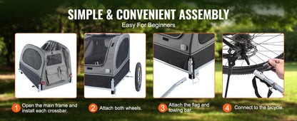 SucceBuy 88 lbs Dog Bike Trailer Pet Cart Bicycle Carrier with Wheels Coupler Reflectors Flag Collapsible to Store for Dogs