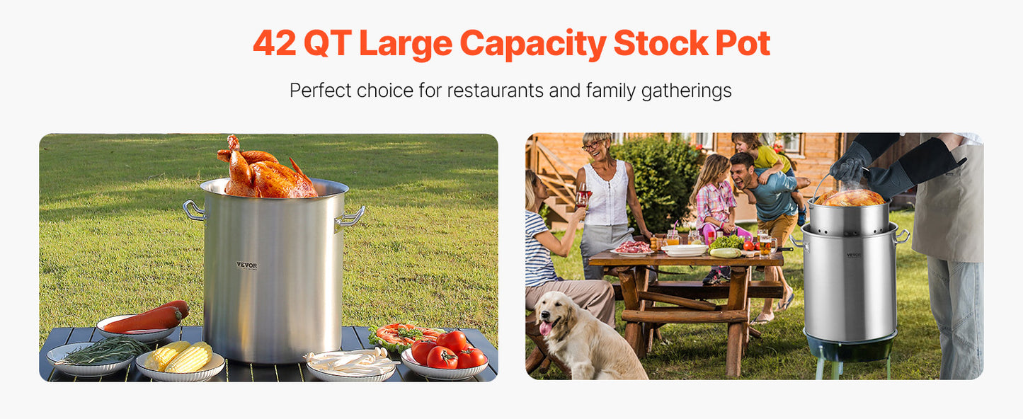 SucceBuy 42 Quart Stainless Steel Cookware Stockpot Commercial Cooking Pot Large Soup Pot Cookware Sauce Pot with Strainer Lid