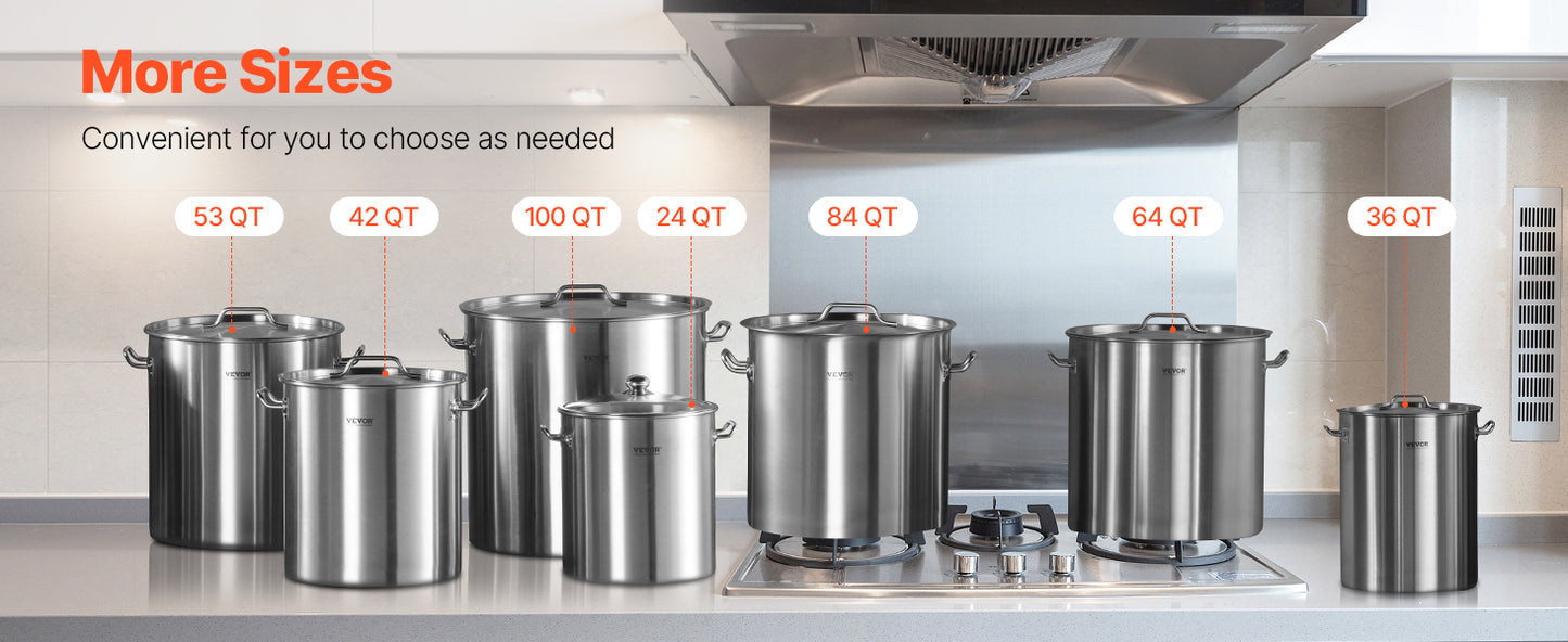 SucceBuy 42 Quart Stainless Steel Cookware Stockpot Commercial Cooking Pot Large Soup Pot Cookware Sauce Pot with Strainer Lid
