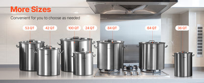 SucceBuy 42 Quart Stainless Steel Cookware Stockpot Commercial Cooking Pot Large Soup Pot Cookware Sauce Pot with Strainer Lid