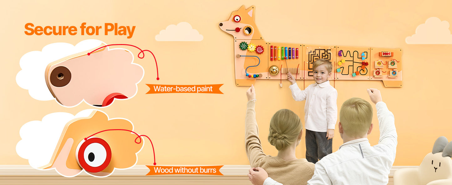 VEVOR Puppy Kids Wall Busy Panels 12 Activities Board Montessori Sensory Learning Activity Center for Children Playroom Toys