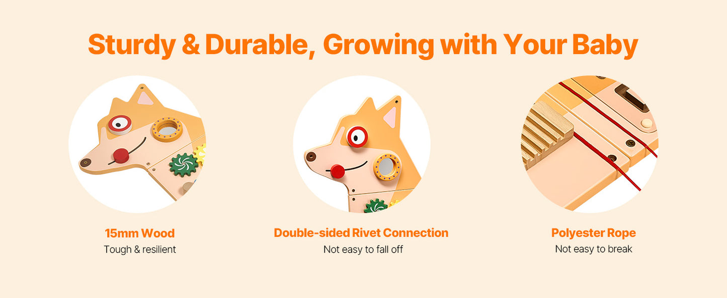 VEVOR Puppy Kids Wall Busy Panels 12 Activities Board Montessori Sensory Learning Activity Center for Children Playroom Toys